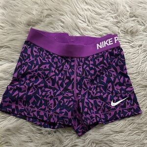 Nike Pro, Purple , blue and Black Geometric Shorts, small
